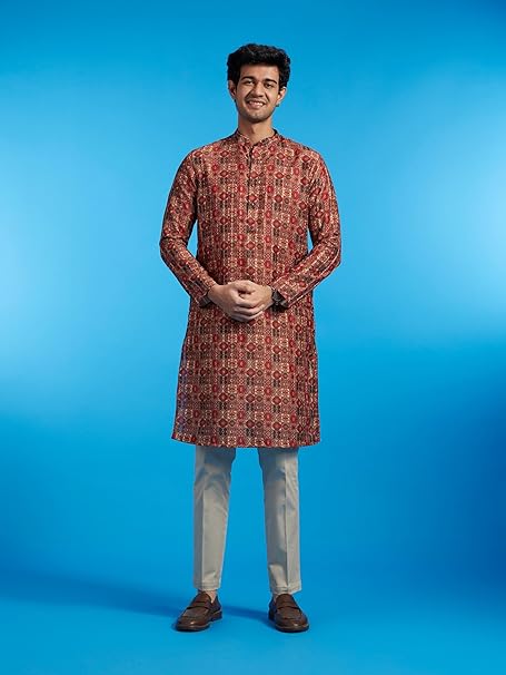 MANYAVAR Men's Art Silk Printed Kurta